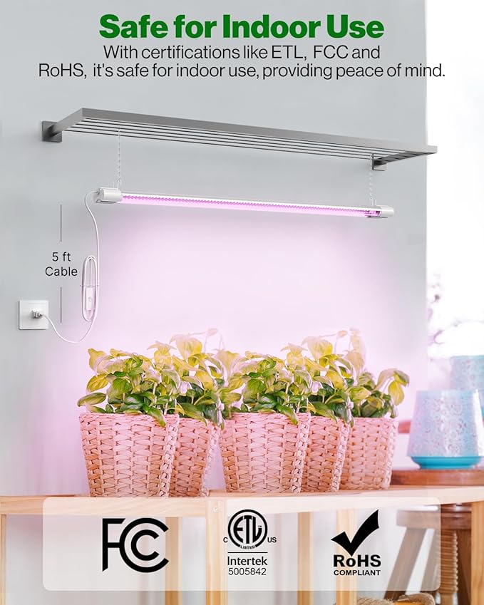 Sunco 3ft Grow Light LED, 30W, Full Spectrum, for Seed Starting, Seedling, Indoor Plants, Plug in Suspended Fixture, Link Up to 4, Inline Switch, UL/ETL 2 Pack.