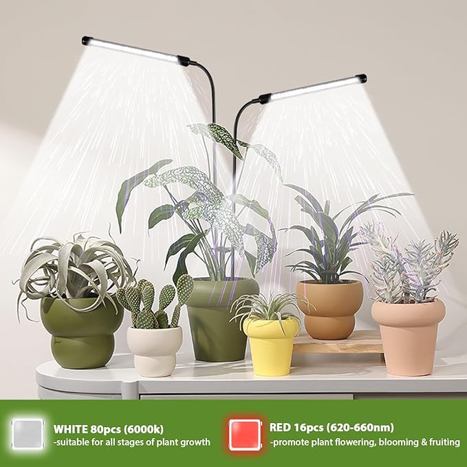 Grow Light 2 Pack, 6000K Full Spectrum Gooseneck Growing Lamp for Indoor Bonsai Pot Mini Micro Greens Mini Plants, Dimmable & Auto Timer 4 8 12H
