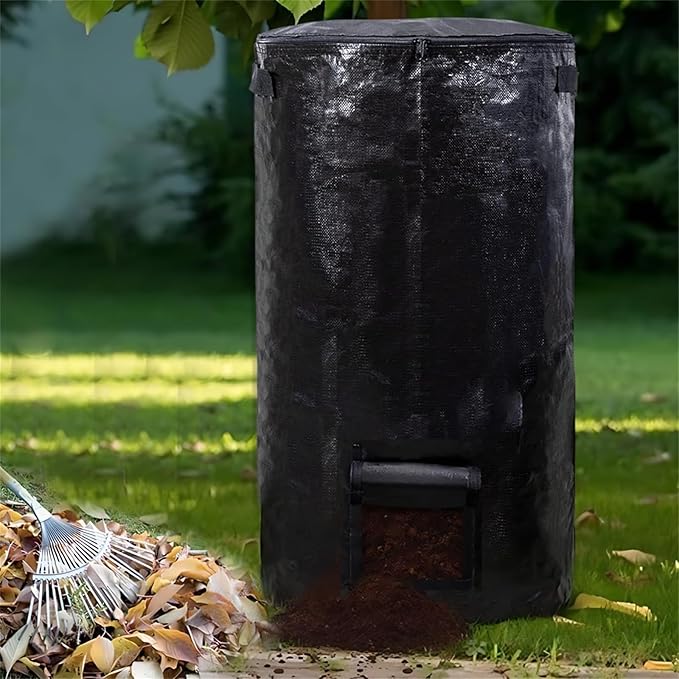 Compost Bin Bags 34 Gallon Garden Compost Bags Outdoor Reusable,Organic Waste Garden Yard Compost Bag Collapsible Leaf Lawn Bags Gardening Container (Black 2pcs)