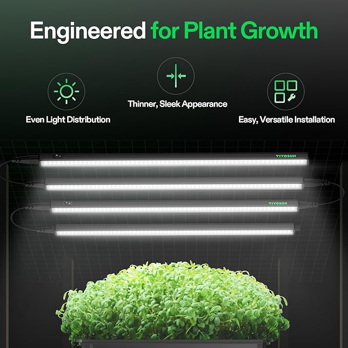 VIVOSUN T5 Grow Lights for Indoor Plants, 5000K Full Spectrum 60W (4 x 15W), 2FT LED Plant Light Strip with Timer & Dimming Controller for Seed Starting, Hydroponics, SGS Compatible, Linkable, 4-Pack