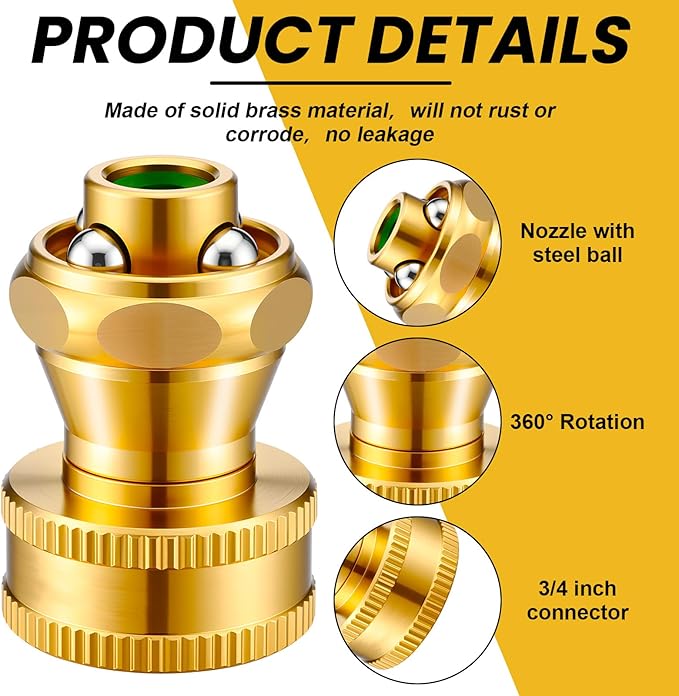 Hotop Big Shot Nozzle Power Brass Hose Nozzle Adjustable Twist Sprayer for Garden (6, 3/4inch)