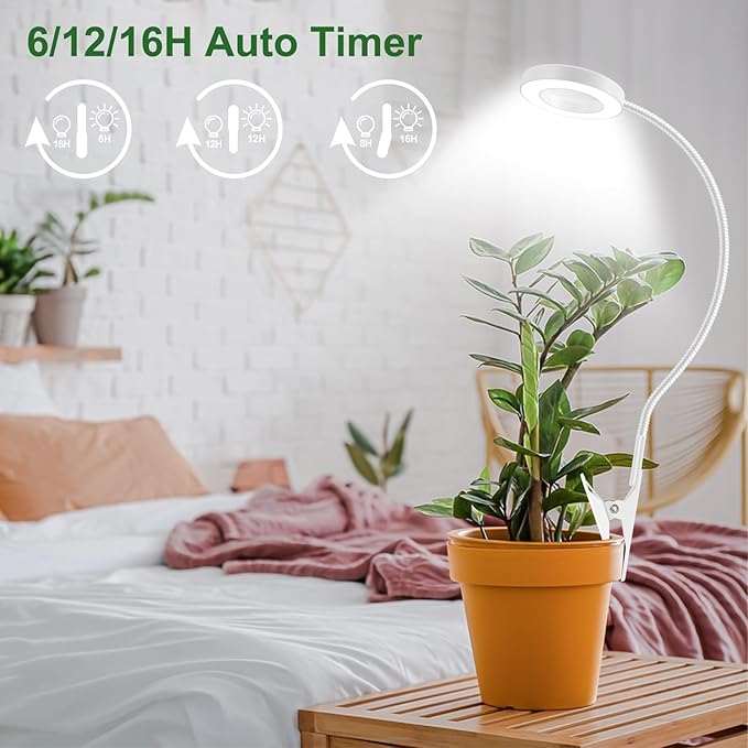 Wolezek 2 in 1 Grow Lights for Indoor Plants, 3 Colors Plant Lights for Indoor Growing with 360° Gooseneck, 48 LEDs Full Spectrum Plant Grow Lights Indoor, 6/12/16H Timer, 5 Brightness, White 1 Pack
