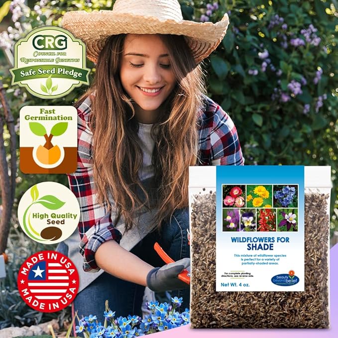BBB Seed Partial Shade Wildflower Seeds 4oz - Open-Pollinated Wildflower Seed Mix Packet, No Fillers, Annual, Perennial Wildflower Seeds for Planting Year Round, 1/4 Pound