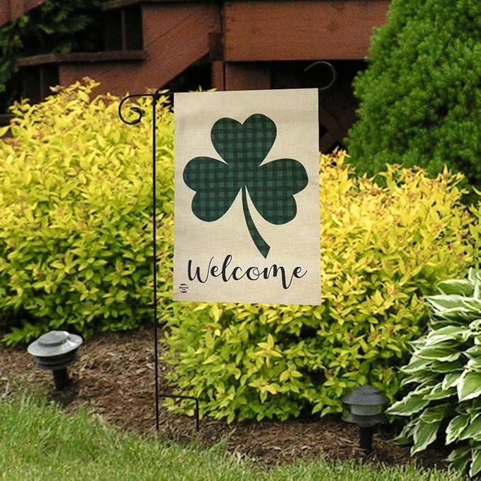 Welcome Shamrock St. Patrick's Day Burlap Garden Flag 12.5" x 18" Briarwood Lane