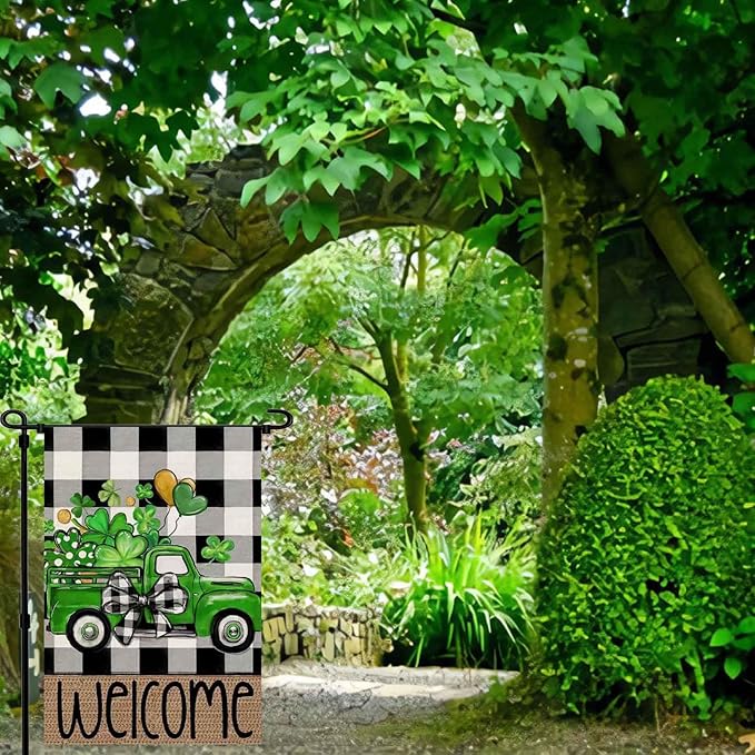 St Patricks Day Garden Flag 12x18 inch Outdoor-Double Sided St Patricks Day Shamrocks Truck Flag Vivid Color Polyester Yard Flags