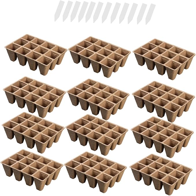 Biodegradable Pulp Nursery Pots and Planting Cases 24pcs Set with White Toppers for Seed Starting and Indoor Garden Propagation