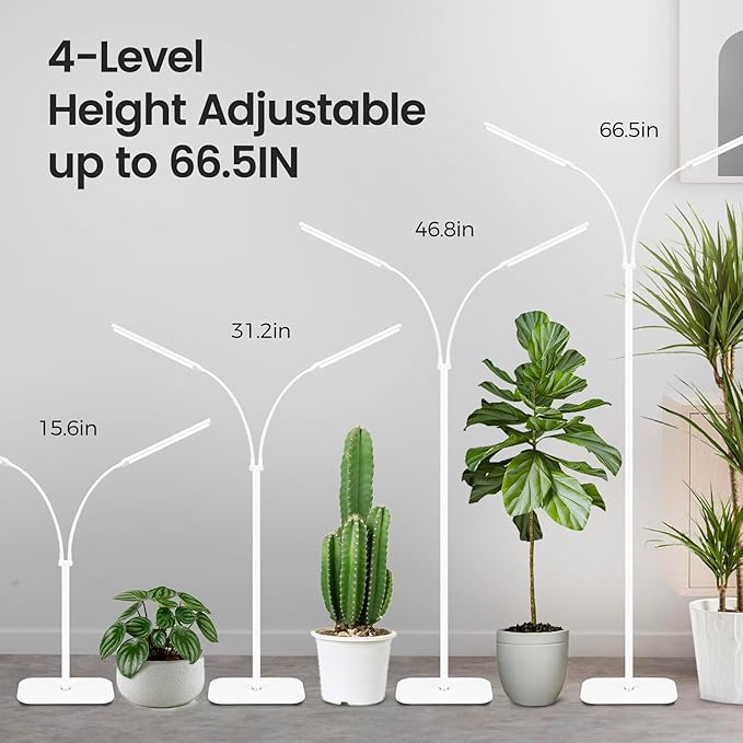 Plant Grow Light for Indoor, Full Spectrum Dual Heads Grow Light, 66.5in Extendable Stand,144 LEDs,10-Level Dimmable, Auto Timer, Adjustable Gooseneck Floor Lamp for Tall Large Plants