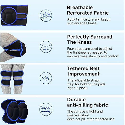 Knee Pads, Thick Sponge Anti-slip, Collision Avoidance Knee Pads, for Running, Mountaineering, House Working,Gardening Maintain (Blue, Large)