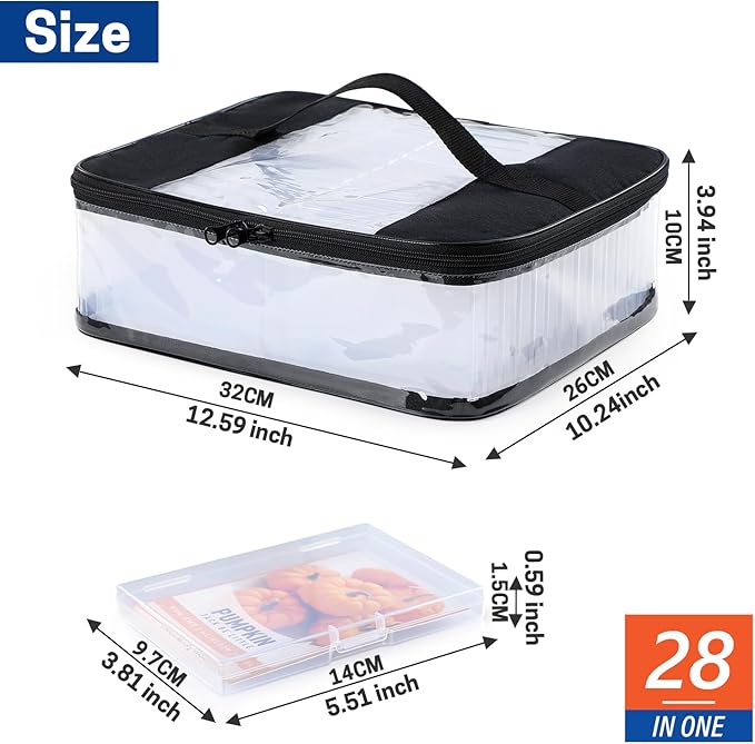 28 Slots Seed Storage Organizer Box with Clear Zipper Bag, Garden Seed Containers for Flower Vegetable Plants, Photo & Card Storage Case
