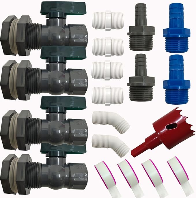 4 Pack rain barrel spigot kit, rainwater barrel diverter connector faucet kit - 3/4 inch water pipe repair kit for garden watering hose stop garden hose shut off valve rain barrel spigot kit