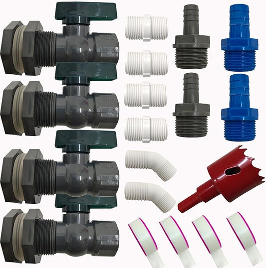 4 Pack rain barrel spigot kit, rainwater barrel diverter connector faucet kit - 3/4 inch water pipe repair kit for garden watering hose stop garden hose shut off valve rain barrel spigot kit
