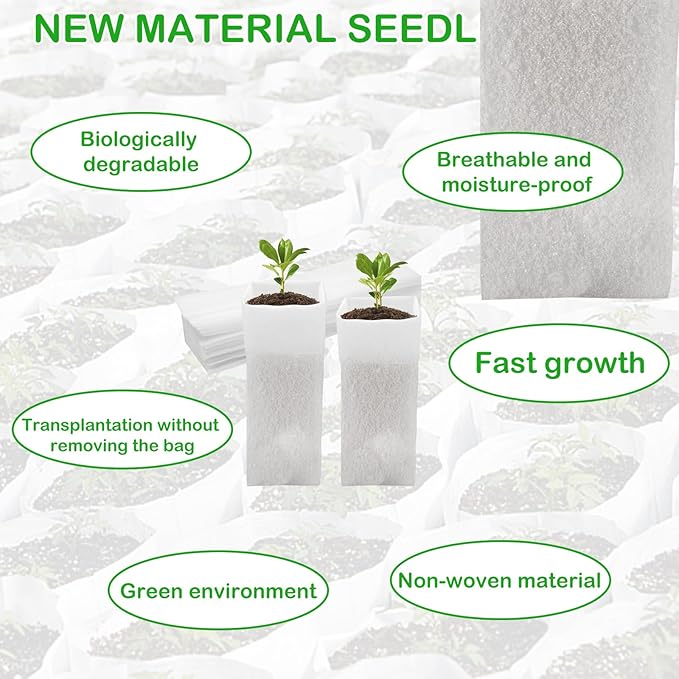 CANIPHA 60Pcs Nursery Grow Bags, Biodegradable Non-Woven Fabric Plant Bags, Seedlings Growing Pots for Vegetable Flowers Fruits Tree Planting (12.2 3.3 Inches)
