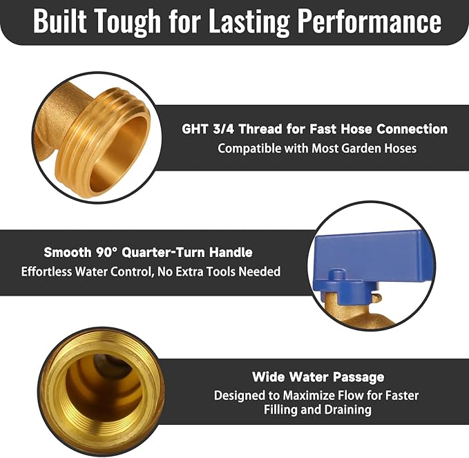 Angry Pony G 3/4 to GHT 3/4 Brass Rain Barrel Spigot Kit, Outdoor Water Barrel with Bulkhead Fitting for 5/55 Gallon Barrels,Garden Hose Bib, Water Spout for Rain Water Collection Barrels