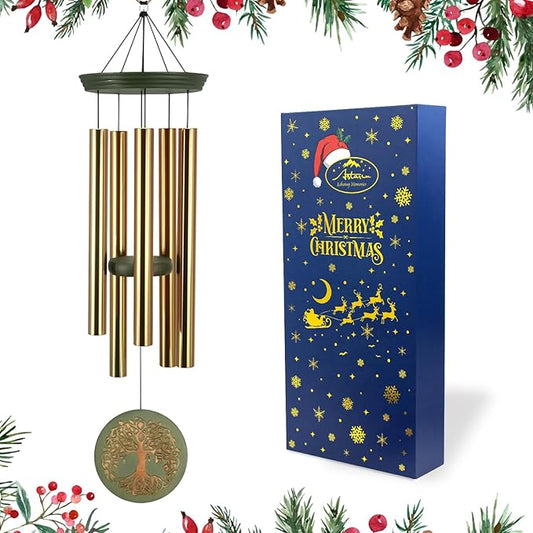 Wind Chimes for Outside, Outdoor Wind Chimes with Tree of Life Engraving, Garden Decor for Mom & Grandma, Deep Tone Metal Chimes for Yard, Home, Birthday Box Included