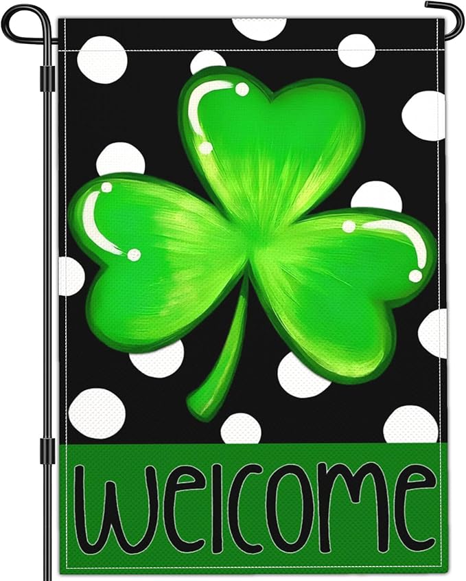 St Patricks Day Garden Flag Shamrock Lucky Irish Blessing Garden Flag Happy St Patrick's Day Yard Decor Garden Flags for Outside 12×18 Inch Double Sided Outdoor House Holiday Decorations