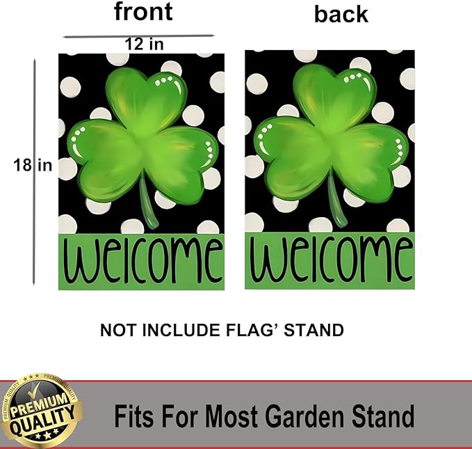 Welcome St Patricks Day Shamrock Garden Flags 12x18 - Polka Dot Yard Flags Double Sided- Small Flag Banner for Holiday Yard Outside