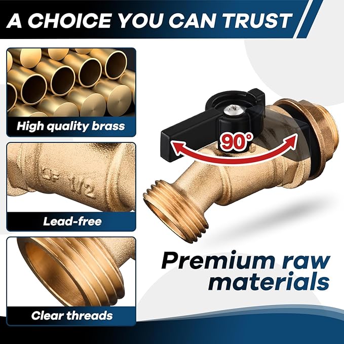 Rain Barrel Spigot Kit 3/4" GHT Lead-Free Brass Water Barrel Spigot,Leakproof Garden Hose Connector Bulkhead Fitting with Drain Valve for Buckets and Rain Barrels DIY Kit
