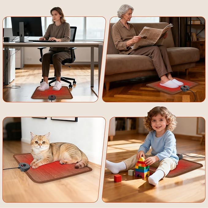 Heated Floor Mat Under Desk for Foot Warmer - Wider 110V Adjustable Temperature Electric Space Heaters Heating Pad - Carbon Crystal & Energy Saving Feet Warmers for Office,Home (Wood Grain)