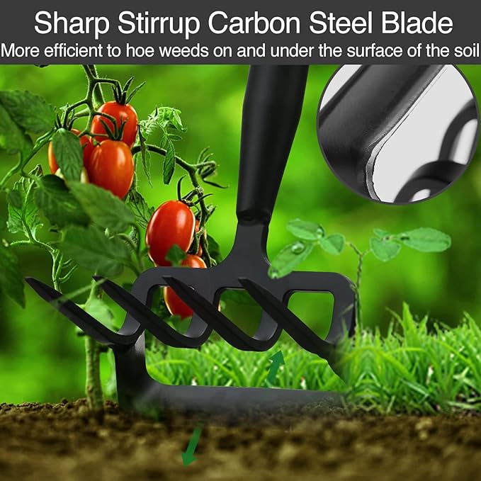 Stirrup Hoe and Cultivator Garden Tool Heavy Duty, Scuffle Loop Action Hoe Weeding Gardening Hand Tools for Women Kids Men, Metal Weeder Scraper Garden Hoe Rake Weed Puller Long Handle 32-62 inch