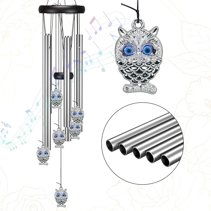 Windchimes Outdoors Clearance, Door Chime Wind Chimes for Outside Sympathy Wind Chimes for Patio Decoration, Garden Decor. Zen Garden Decor(Blue Evil Eye Owl)