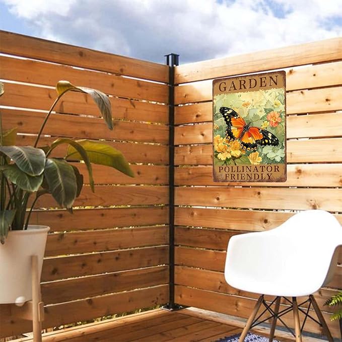 Metal Signs Garden Pollinator Friendly Funny Vintage Tin Sign Retro Wall Decor for Home Office Farmhouse Yard Garden Shop Cafe Indoor Outdoor 8×12 Inches