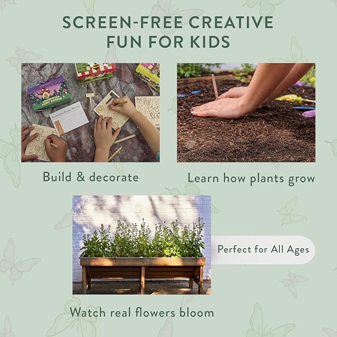 Modern Sprout Magical Minds Garden Kit - Seed Starter Kit w/Wooden Figurines, Wildflowers, Edible Plant Seeds - Easter Basket Essential - Kids Gardening Set for Learning & Play, Perfect Gardening Gift