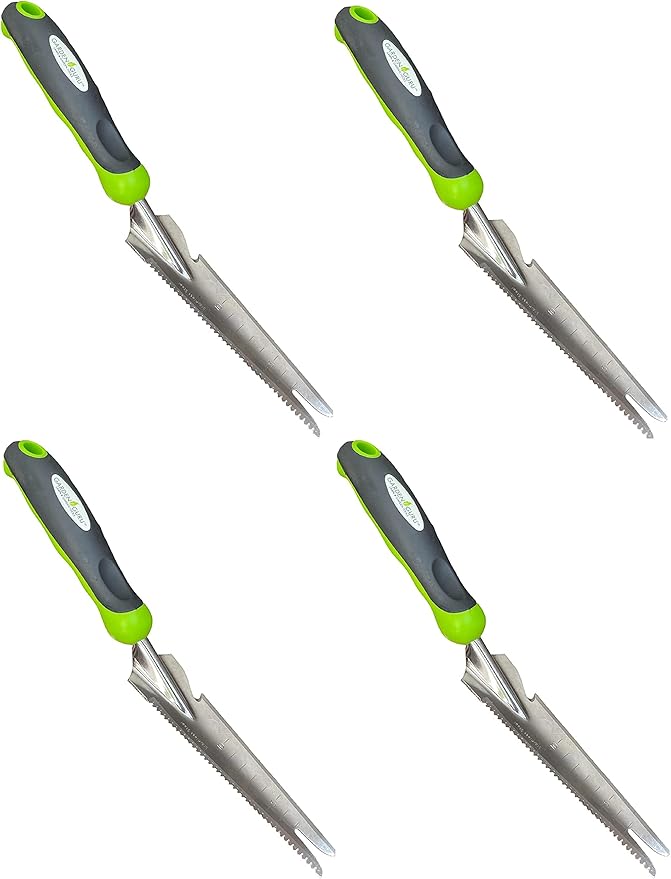 Garden Guru Hand Weeder Trowel with Ergonomic Handle – Stainless Steel Weeding & Digging Knife – Rust Resistant - Perfect for Weeding, Transplanting, Digging, Pruning, Cutting (4 Pack)