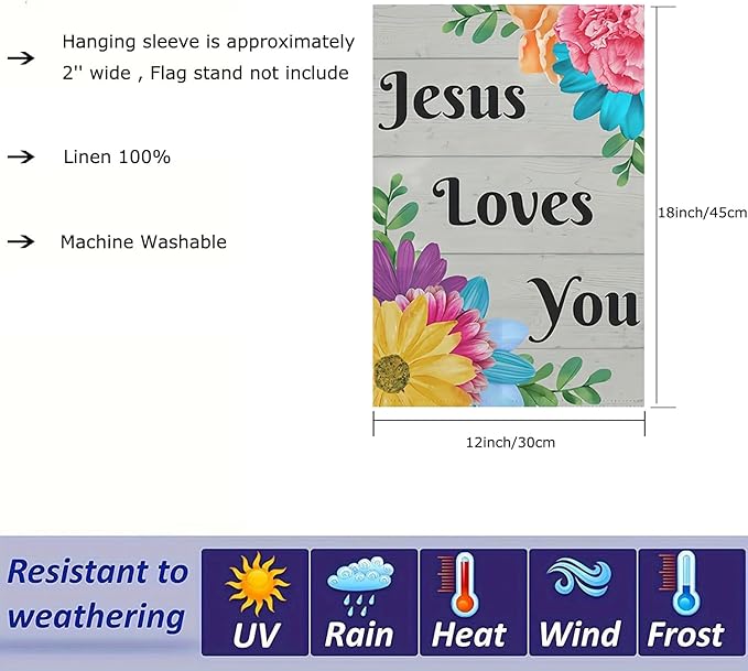 Happy Easter Jesus Loves You Garden Flag 12 x 18 inch Double Sided Outside decorations,Easter Small Garden Flags For Outdoor Yard Lawn
