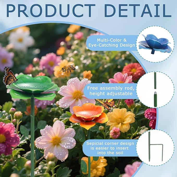 Bee Watering Station, Butterfly Feeder, Metal Bee Water Feeder with Flower Design,Elegant Outdoor Rose Yard & Patio Garden Decor (6PCS)