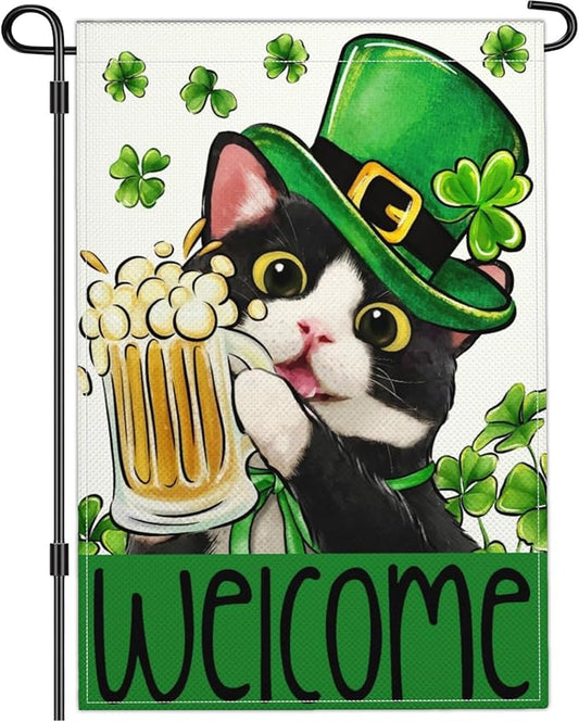 Happy St Patricks Day Garden Flag St Patrick's Day Yard Sign Garden Flags for Outside 12x18 Double Sided Shamrock Lucky Irish Blessing Signs Outdoor Decorations
