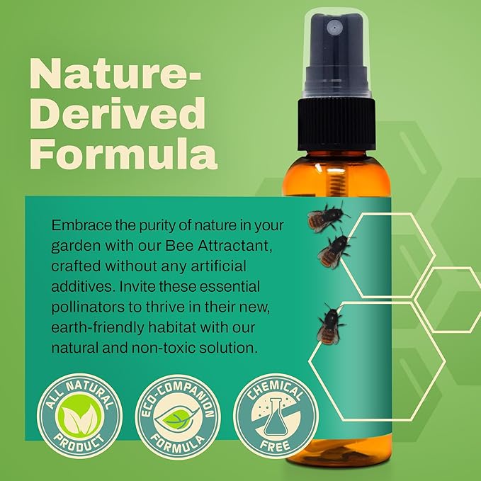 Mason Bee Attractant Spray – Made with Natural Lemongrass Oil to Lure Pollinating Bees, Easy to Use Garden Spray for Bee Houses, Nests, Flowering Plants & Fruit Trees – 2 oz