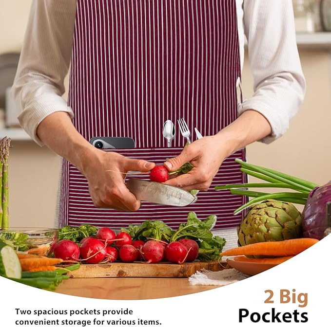 2 Pack Kitchen Aprons, Apron for Cooking with 2 Pockets, Unisex Adjustable Neck Strap Chef Aprons for Men Women