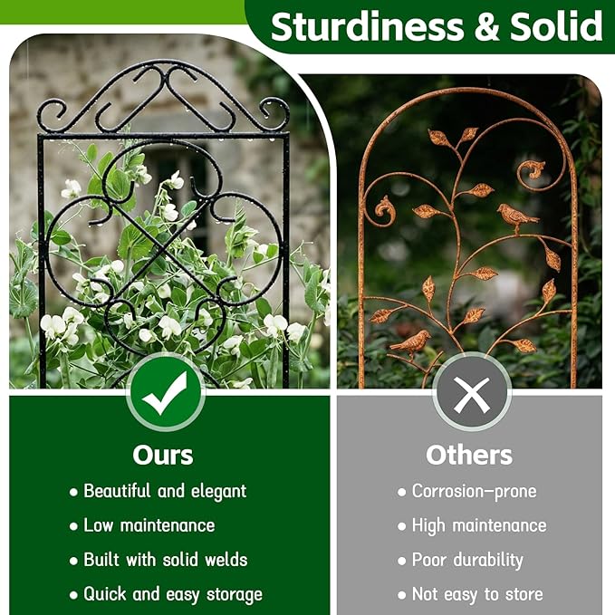 Garden Trellis 4 Pack 48'' H x 12.5'' W Metal Plant Climbing Trellis Suitable for Potted Plants Indoor and Outdoor Climbing Plants Flower Ivy Clematis Black