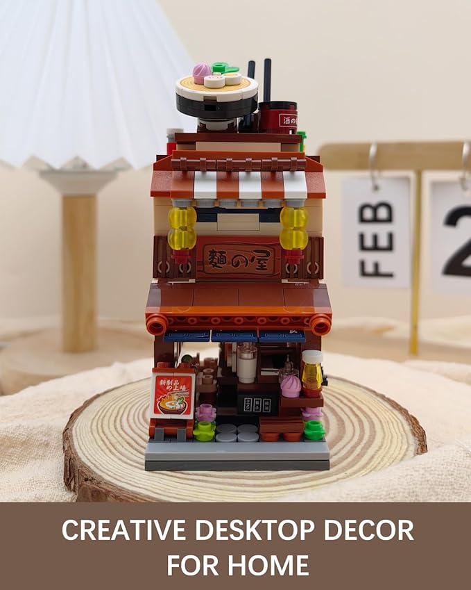 Japanese City Street View Ramen Shop, MOC Creative Mini Building Blocks House Set 412 pcs, Simulation Architecture Construction Toy, Gifts Idea for Kids Adults (1654)