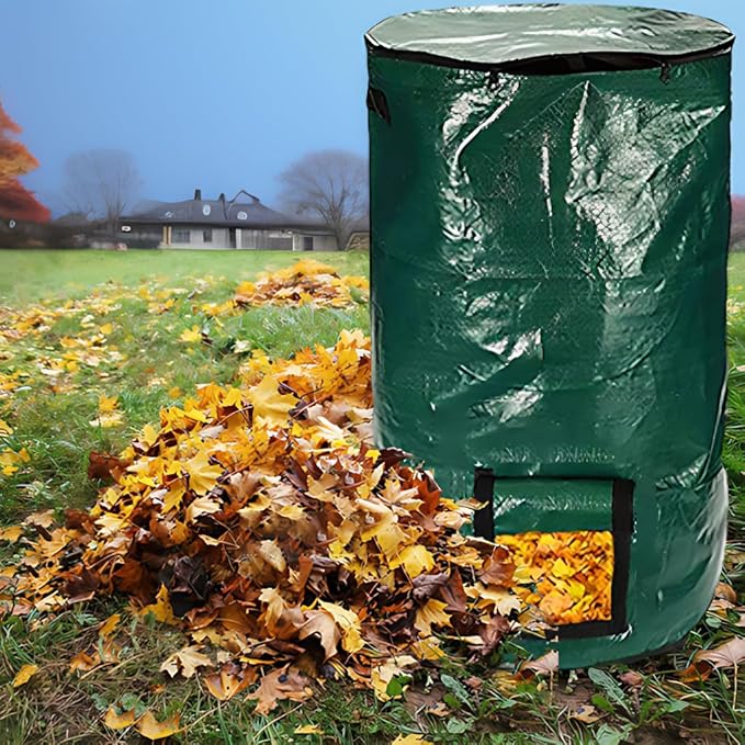 Compost Bin Bags 34 Gallon Garden Compost Bags Outdoor Reusable,Organic Waste Garden Yard Compost Bag Collapsible Leaf Lawn Bags Gardening Container (Green 4pcs)