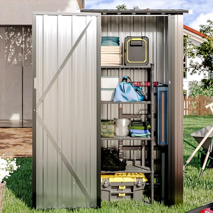 Aoxun 30"x21" Outdoor Metal Storage Shed, Vertical Cabinet with Lockable Door & Sloping Roof, Outdoor Storage Cabinet for Garden, Patio and Lawn(Brown)