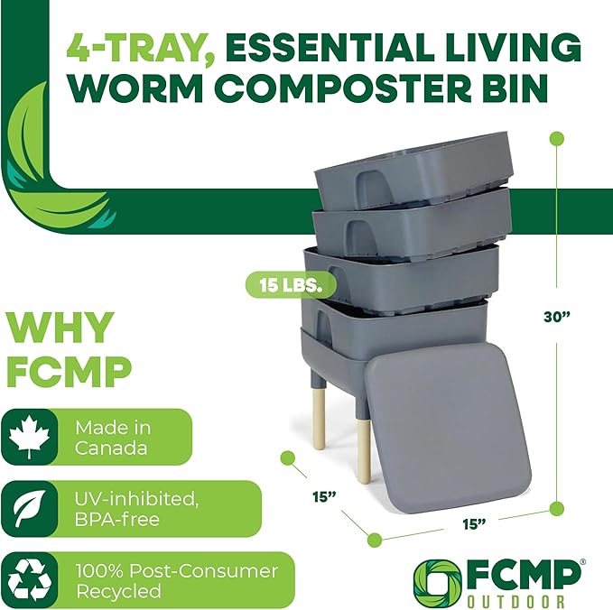 FCMP Outdoor - The Essential Living Composter, 4-Tray Worm Vermicomposter Bin, Grey