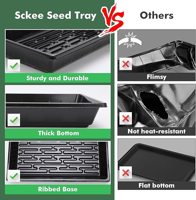 Sckee Upgraded 50 Pack Plant Growing Trays Seed Starting Tray Microgreens Growing Trays Seedling Plant Germination Starter Tray Transplant Fodder Flats, No Holes, No Leakage, Reusable (1017)
