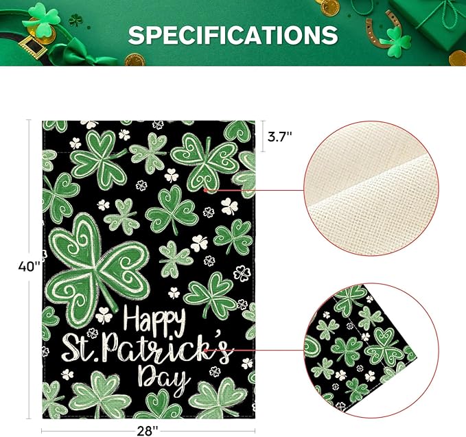 AVOIN colorlife Happy St Patricks Day House Flag 28x40 Inch Double Sided Outside, Shamrock Lucky Clover Floral Yard Outdoor Flag