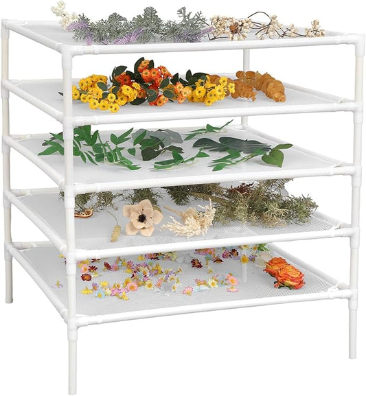 5 Layer Herb Drying Rack Drying Net Dryer Stand 23.6 x 23.6 Inch Herb Dryer Storage Rack for Fresh Herbs Flowers Tea Fruits Vegetables Plant Pasta Dry Laundry Clothes Specimens