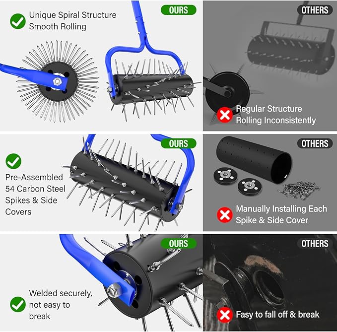 Yard Aerator Roller,Manual Lawn Spike Aerator,Heavy Duty Lawn Aerator Machine with 54 Spikes,79" Adjustable Handle Manual Push Aerator Lawn Tool,Lawn Aeration for Lawn Care & Soil Penetrat