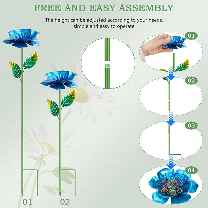 4 Pack Bee Watering Station, Metal Bee Feeder with Glass Marbles, Flower Design Bee Butterfly Watering Station Bee Waterer for Outdoor Garden Courtyard Decors