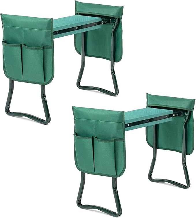 Simple Deluxe 2 Pack Garden Kneeler and Seat, Foldable Kneeling Stool with Thicker EVA Foam Pad Heavy Duty Bench, with Tool Pouch, Gifts for Outdoor Gardening, Fishing, Green, Arbor Day Gift