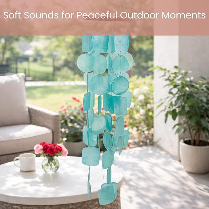 Solange & Frances Patio Decor, Garden Decor, Wind Chimes for Outdoors, Capiz Shells Windchimes for Outdoors. Unique, Gifts for Women (Turquoise)