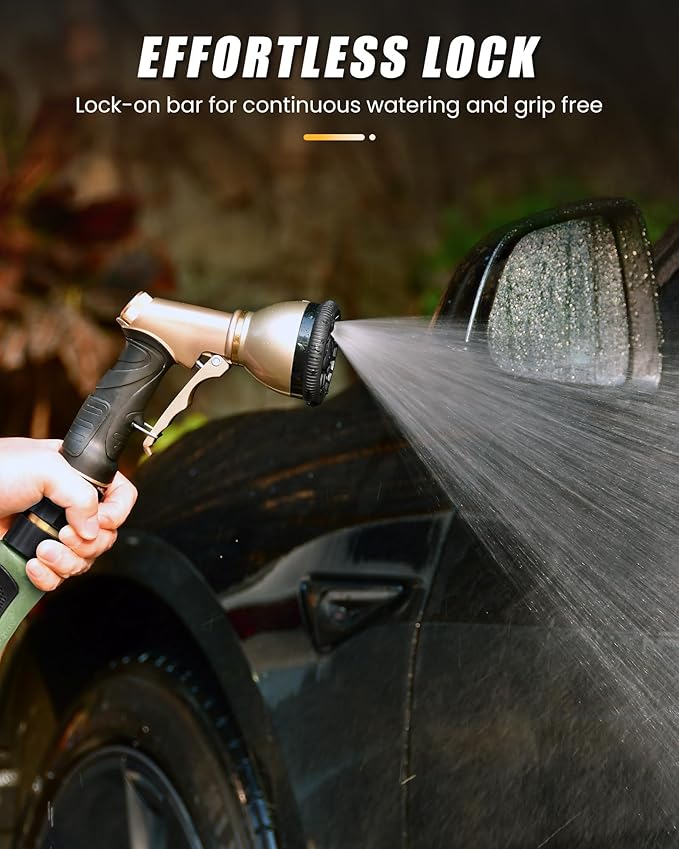 RAINPOINT Garden Hose Nozzle, Heavy Duty Metal Hose Sprayer Nozzle, 9 Adjustable Spray Patterns, High Pressure Hose Sprayer for Watering Plants, Lawns, Car and Pet Washing (Black)