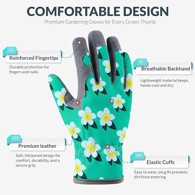 Baidast Gardening Gloves for Women, Breathable Leather Garden Gloves with Grip, Thorn Proof Work Gloves
