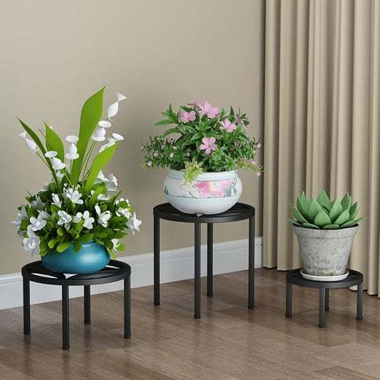 Zhongma Set of 3 Fully Assembled Metal Plant Stand for Heavy Potted Plant for Home Indoor and Outdoor, 220 LBS Capacity & Heavy Duty Construction, Sturdy Plant Riser without Installation Required