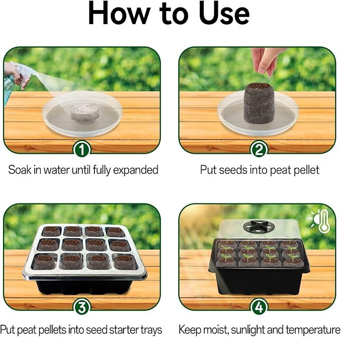 Halatool Seedling Trays Seed Starter Kit- Plant Germination Tray with Dome and Tray Base for Growing and Cloning (8 Set-Black)
