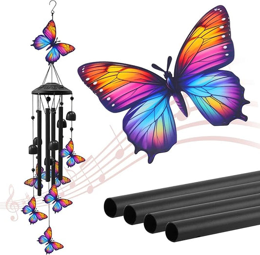 Butterfly Wind Chimes for Outside, Black Metal Windchimes Outdoors, Butterflies Gifts for Women/Men, Garden/Yard Decor, Memorial/Birthday Gifts for Grandma/Mom, Durable Chimes for Outdoors