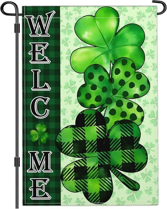 Happy St Patricks Day Garden Flag St Patrick's Day Yard Sign Garden Flags for Outside 12x18 Double Sided Shamrock Lucky Irish Blessing Signs Outdoor Decorations